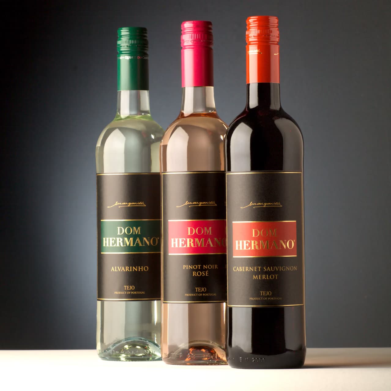 Dom Hermano Alvarinho, Pinot Noir Rosé and Cabernet Sauvignon Merlot studio trio