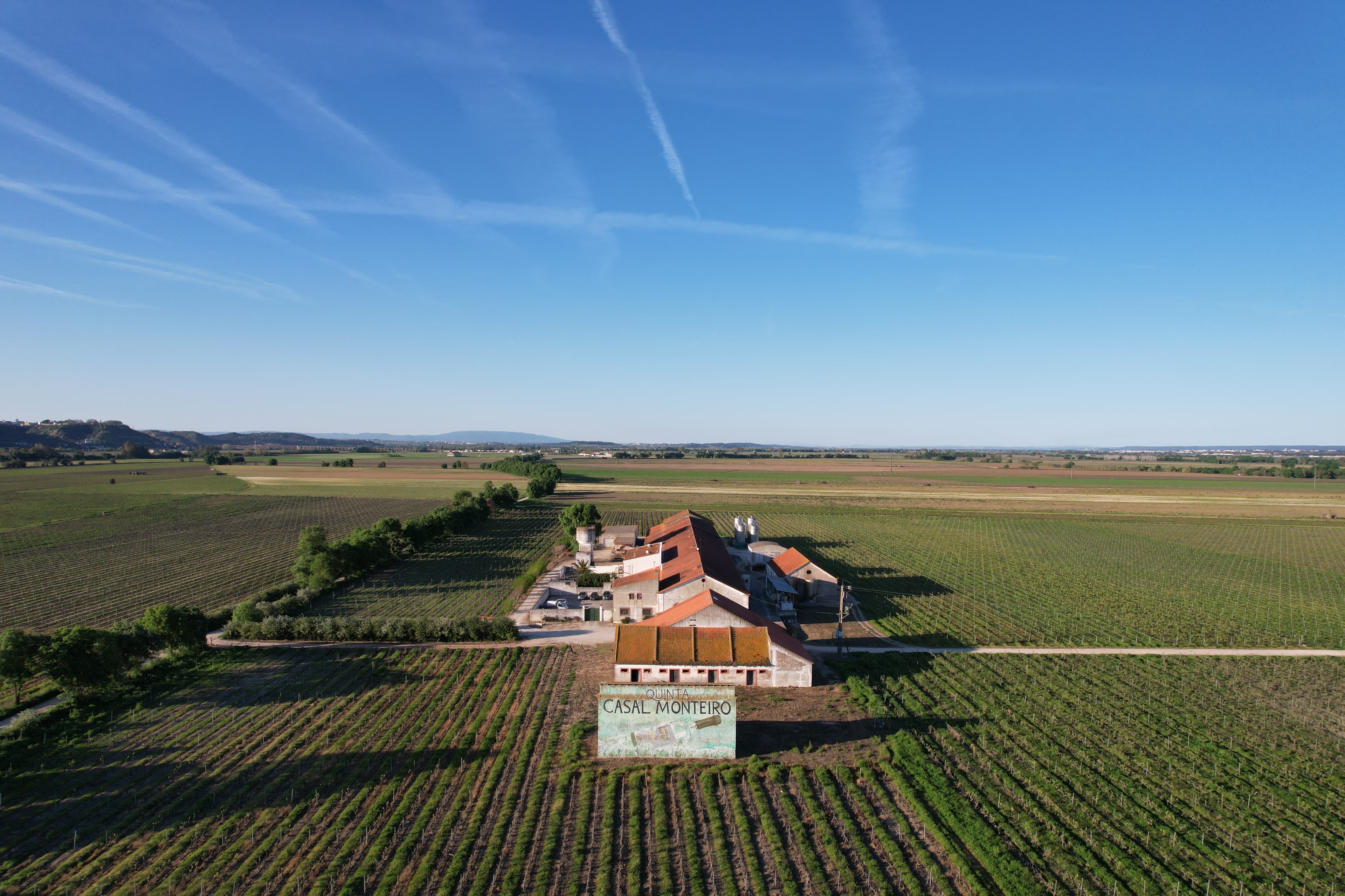 Vista aérea da Quinta do Casal Monteiro rodeada de vinhas