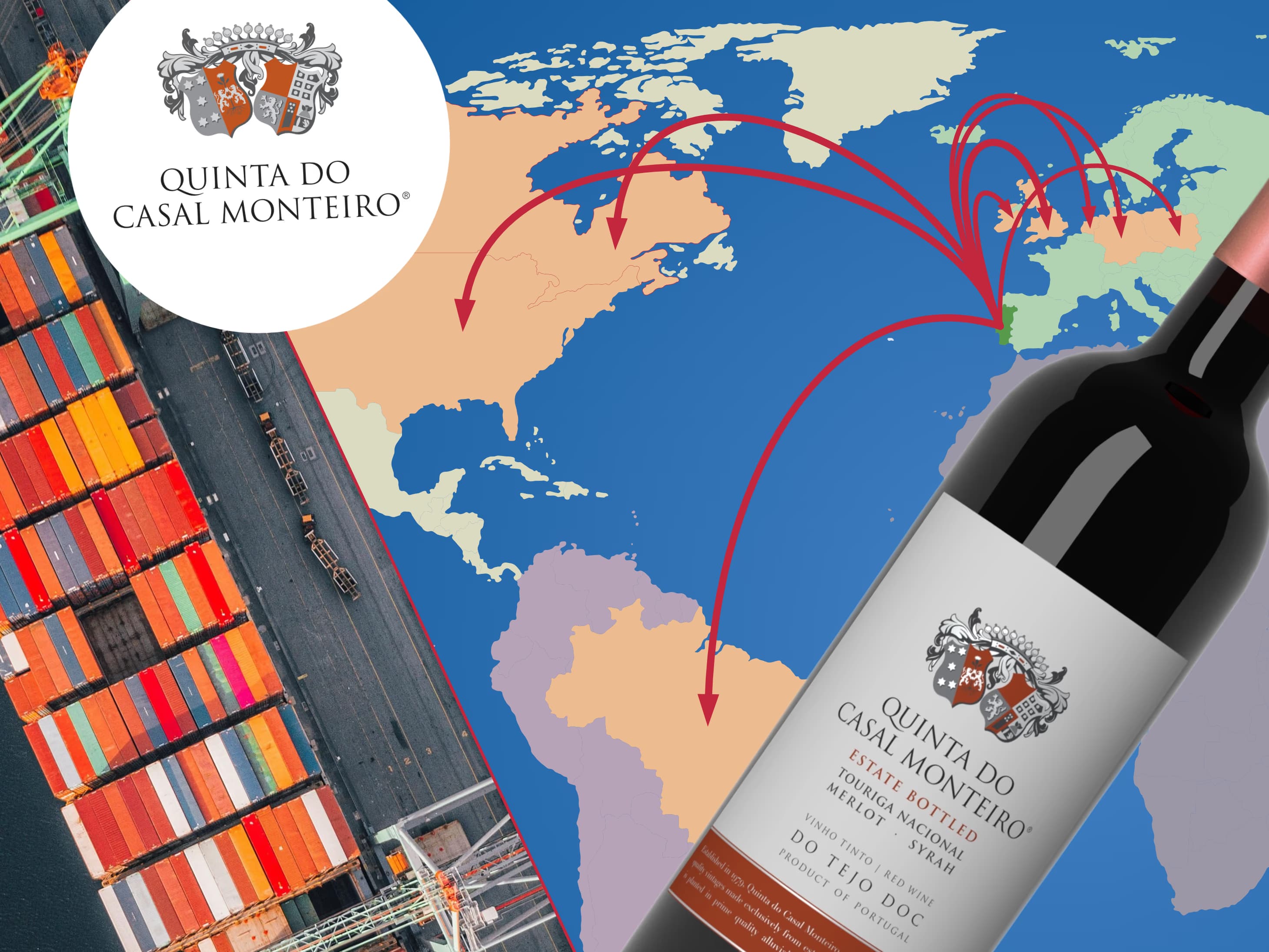 Mapa da distribuição mundial da exportação de vinho a partir de Portugal